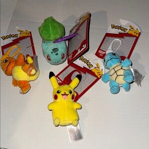 Pokemon Plush Keychain Collection - Yellow, Blue, Green, Orange